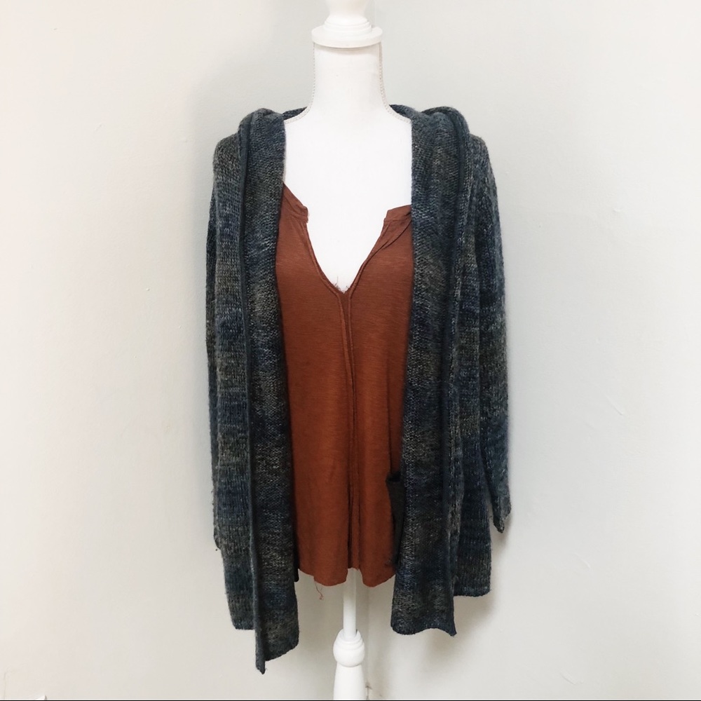 J Jill | Blue Gray Hooded Wool Cardigan S